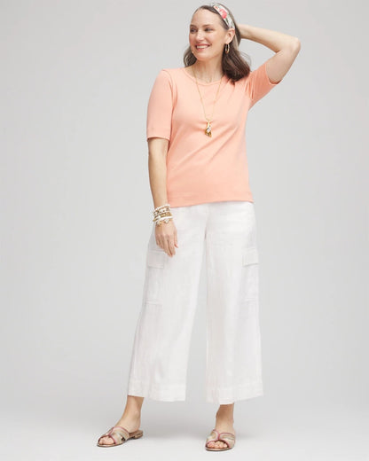 Chico's Linen Cargo Wide-Leg Cropped Pants Alabaster
