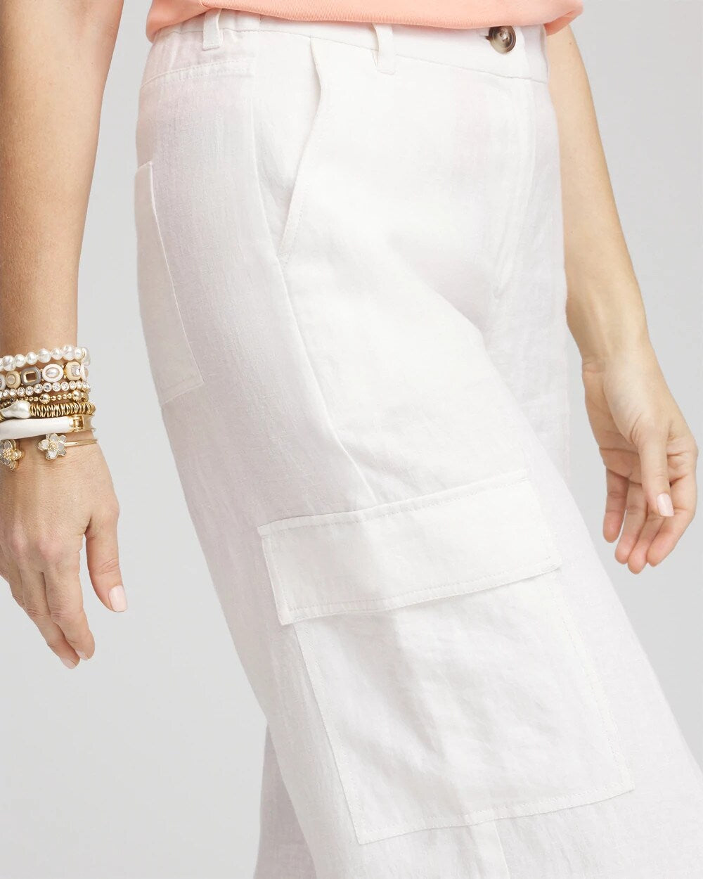 Chico's Linen Cargo Wide-Leg Cropped Pants Alabaster