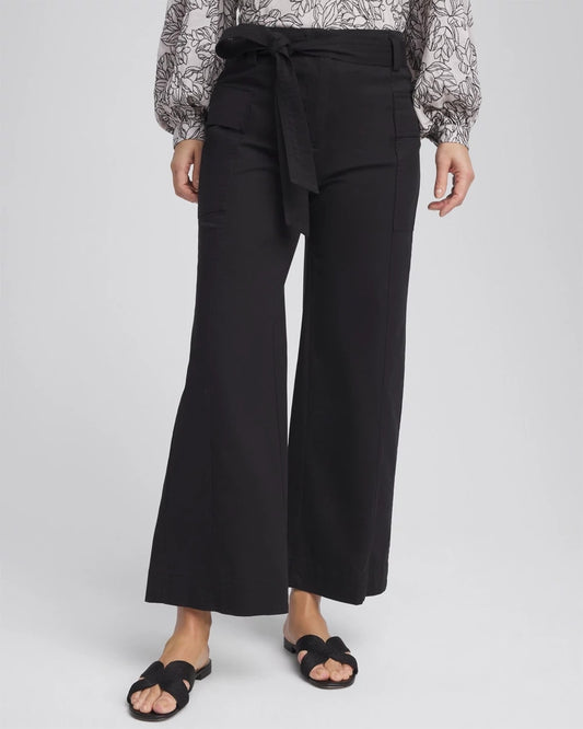 Chico's Belted Twill Utility Cropped Pants Black