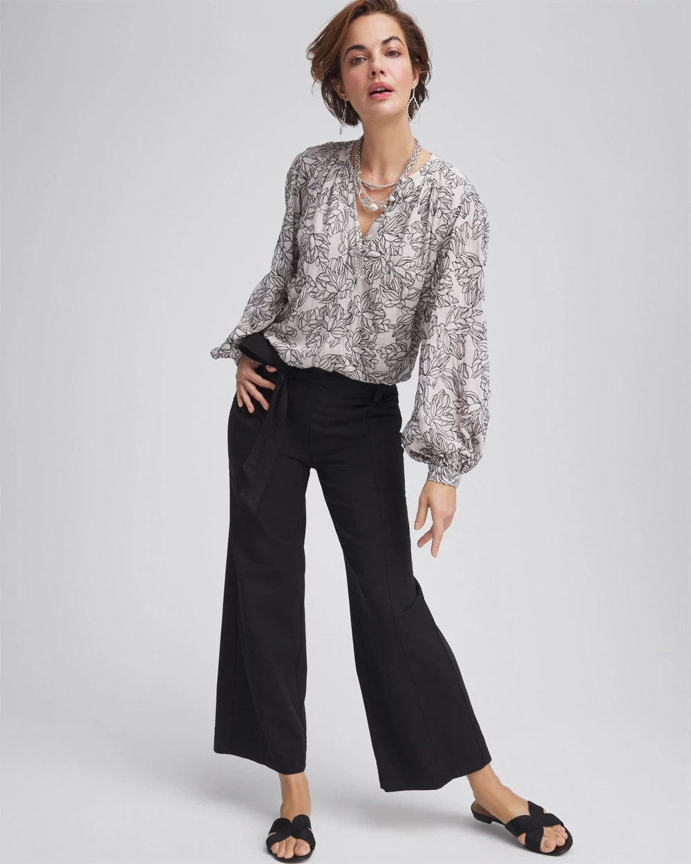 Chico's Belted Twill Utility Cropped Pants Black