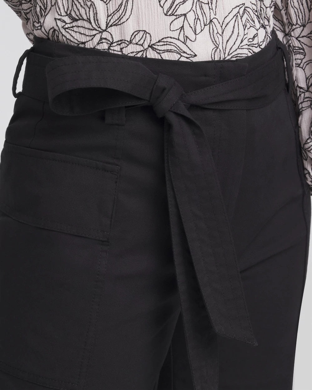 Chico's Belted Twill Utility Cropped Pants Black
