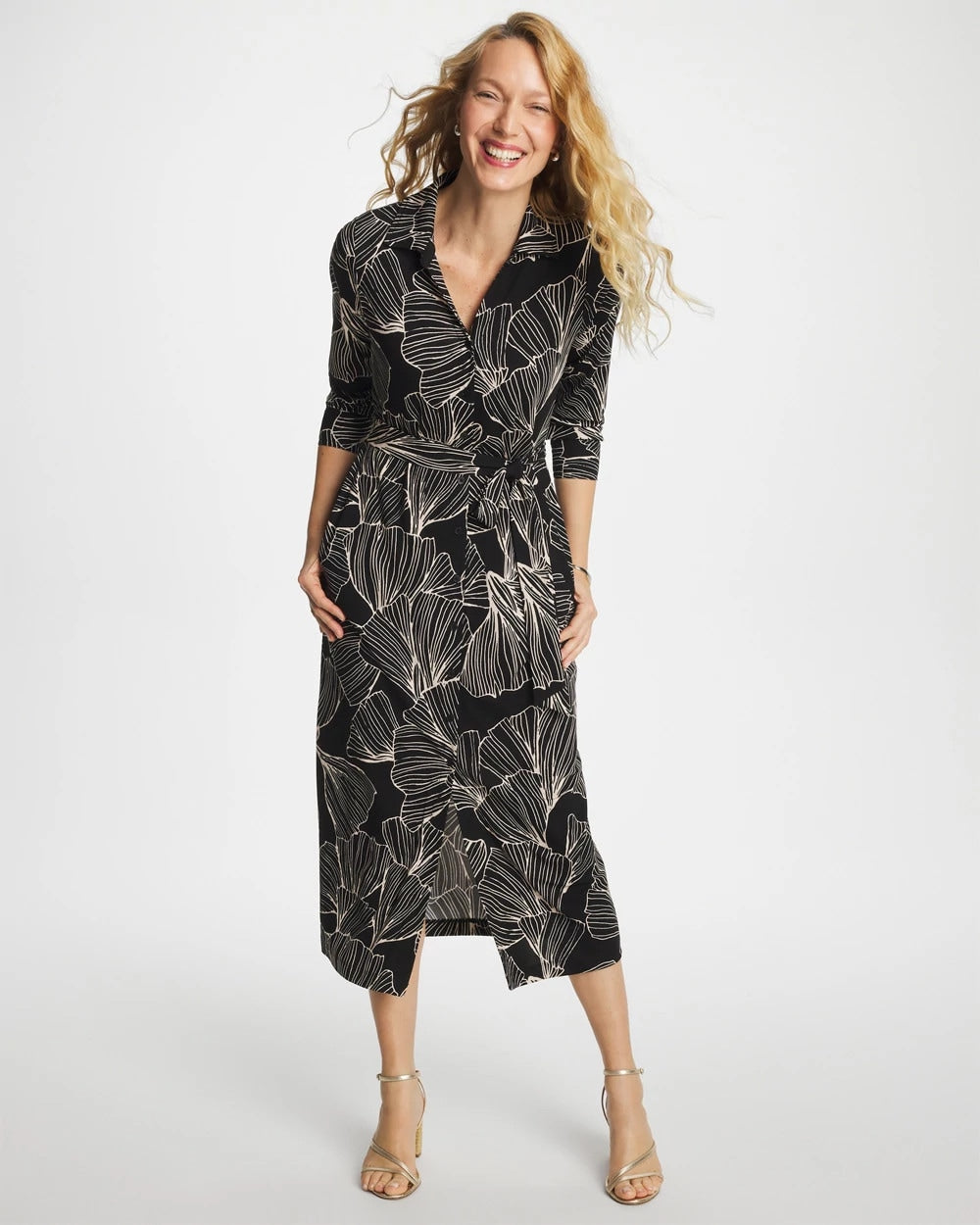 Chico's Printed Knit Shirtdress Black