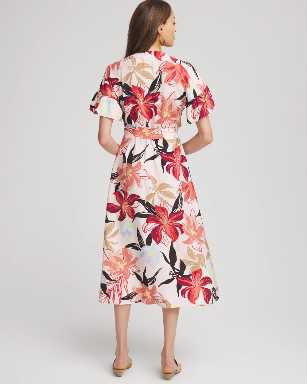 Chico's Tonal Floral Ruffle-Sleeved Midi Dress Multi