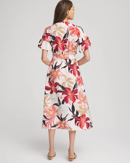 Chico's Tonal Floral Ruffle-Sleeved Midi Dress Multi