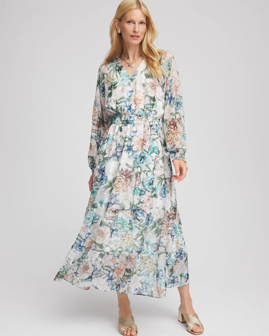 Chico's Georgette Tie-Front Maxi Dress Ecru