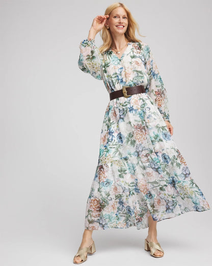 Chico's Georgette Tie-Front Maxi Dress Ecru
