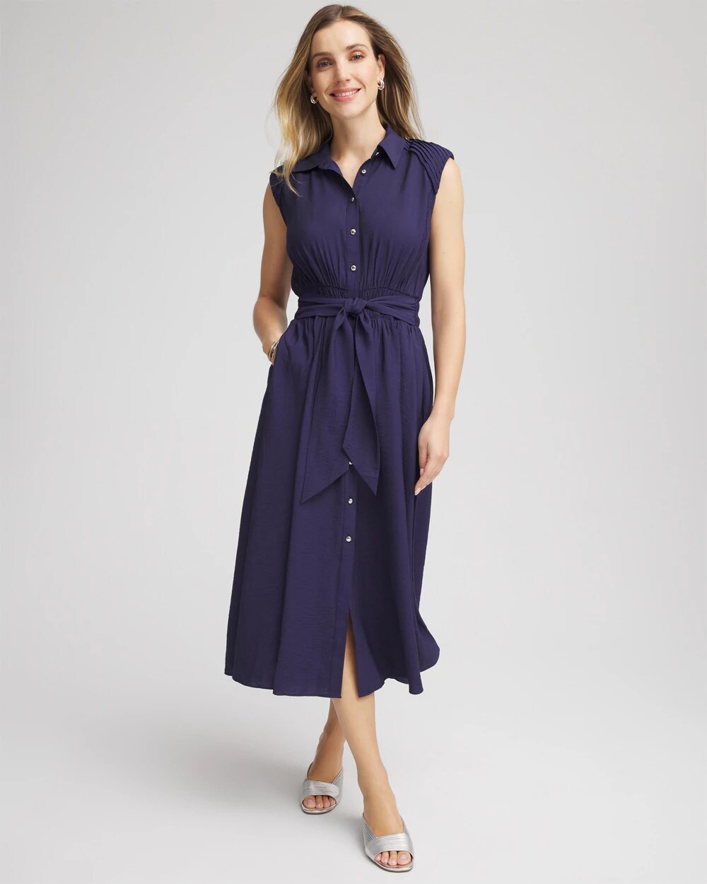 Chico's Smocked-Waist Shirtdress Passport Blue