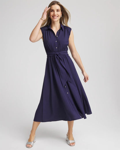 Chico's Smocked-Waist Shirtdress Passport Blue