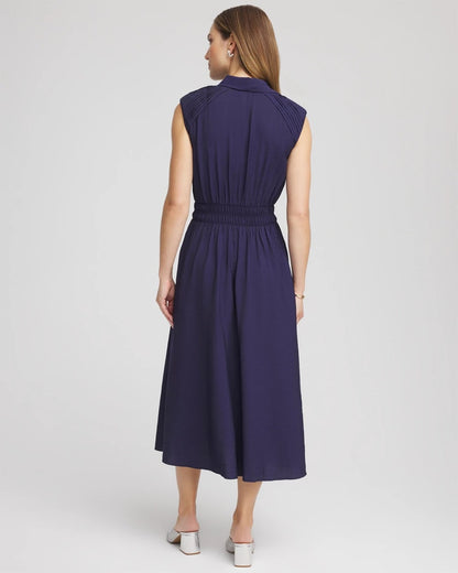 Chico's Smocked-Waist Shirtdress Passport Blue