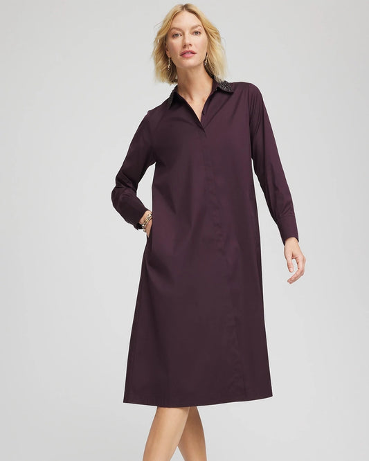 Chico's Sequin Collar Midi Shirtdress Night Bloom