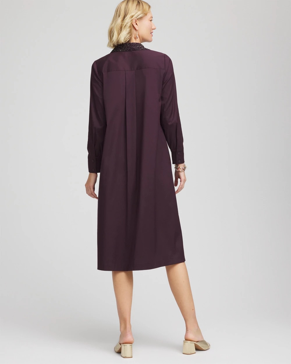 Chico's Sequin Collar Midi Shirtdress Night Bloom