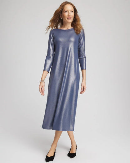 Chico's Foiled Jersey Knit Maxi Dress Indigo Sky