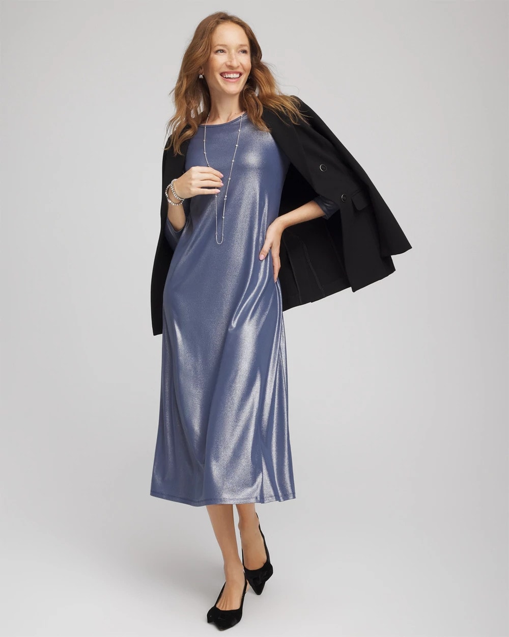 Chico's Foiled Jersey Knit Maxi Dress Indigo Sky