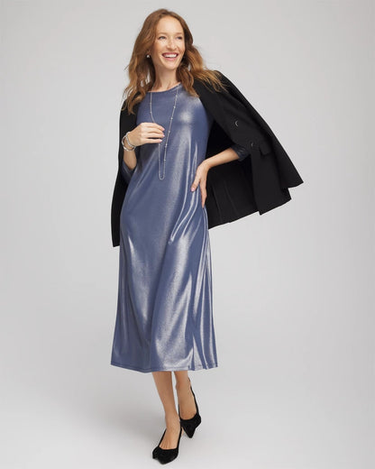 Chico's Foiled Jersey Knit Maxi Dress Indigo Sky