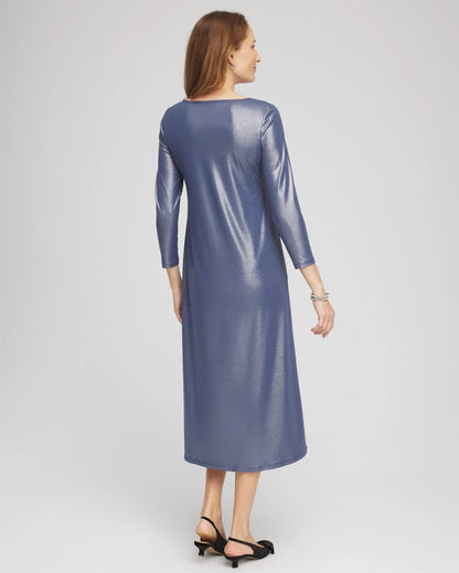 Chico's Foiled Jersey Knit Maxi Dress Indigo Sky