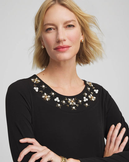 Chico's Embellished Column Maxi Dress Black