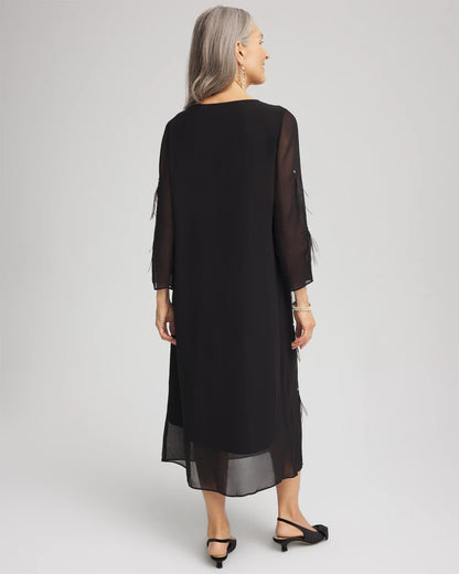 Chico's Feathered Georgette Popover Dress Black