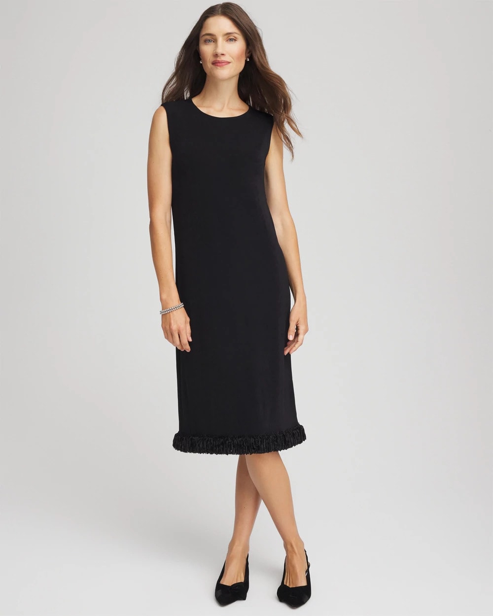 Chico's Travelers™ Fringe Hem Tank Dress Travelers Black