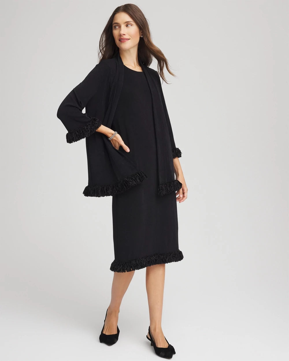 Chico's Travelers™ Fringe Hem Tank Dress Travelers Black