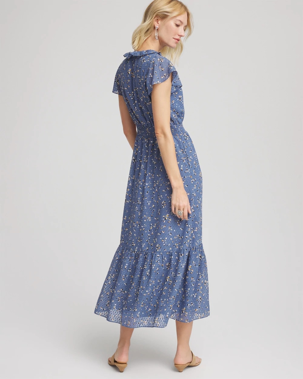 Chico's Textured Ruffled-Placket Maxi Dress Blue Lotus