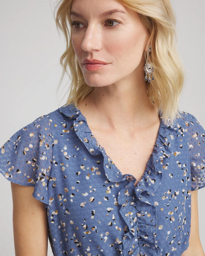 Chico's Textured Ruffled-Placket Maxi Dress Blue Lotus