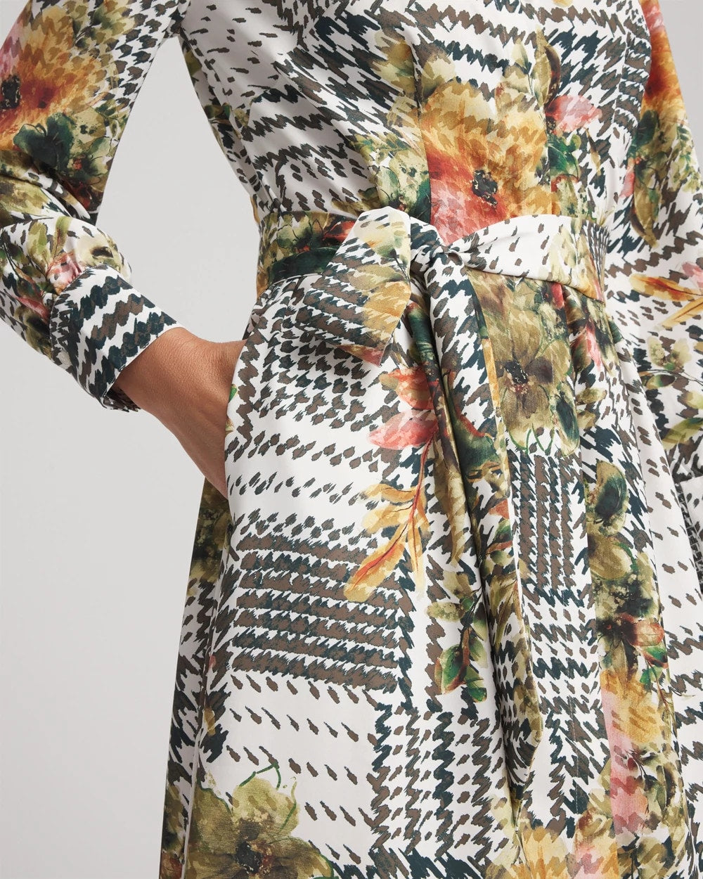 Chico's Artisanal Floral Print  Maxi Shirtdress Ecru