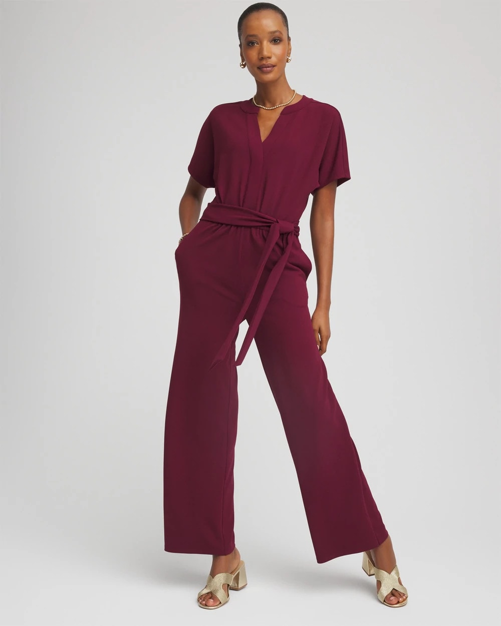 Chico's Belted Dolman-Sleeve Jumpsuit Deep Chianti