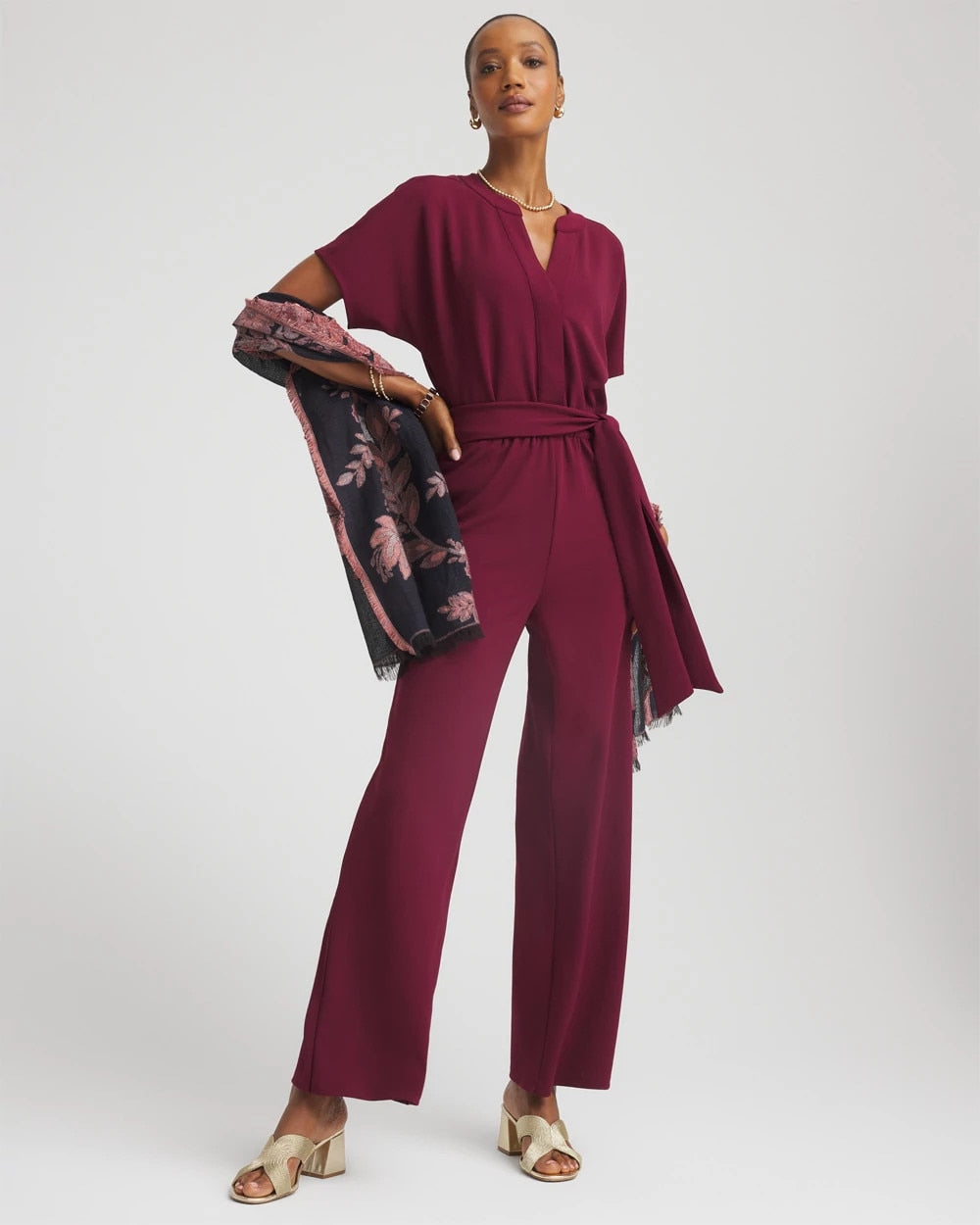 Chico's Belted Dolman-Sleeve Jumpsuit Deep Chianti