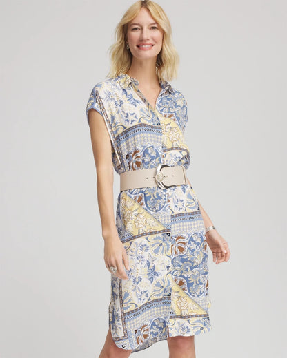 Chico's Floral Patchwork Short Shirtdress Ecru