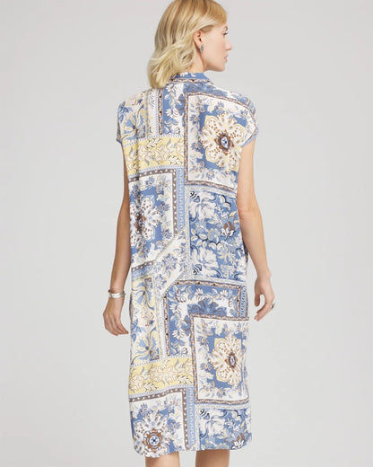 Chico's Floral Patchwork Short Shirtdress Ecru