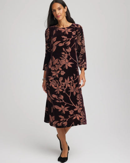 Chico's Burnout Velvet Midi Dress Night Bloom