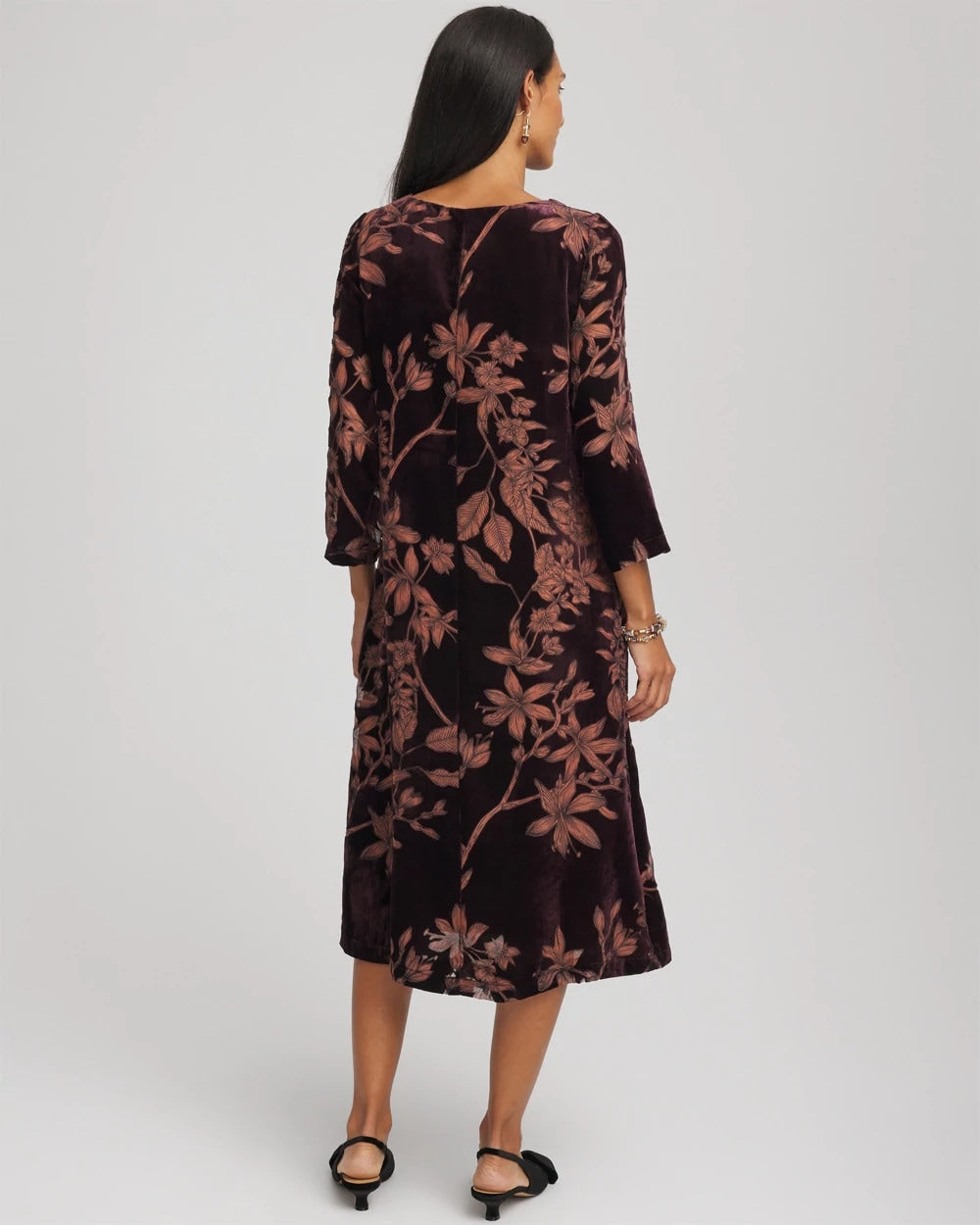 Chico's Burnout Velvet Midi Dress Night Bloom
