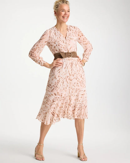 Chico's Cheetah Georgette Tie Shirtdress Sweet Blossom