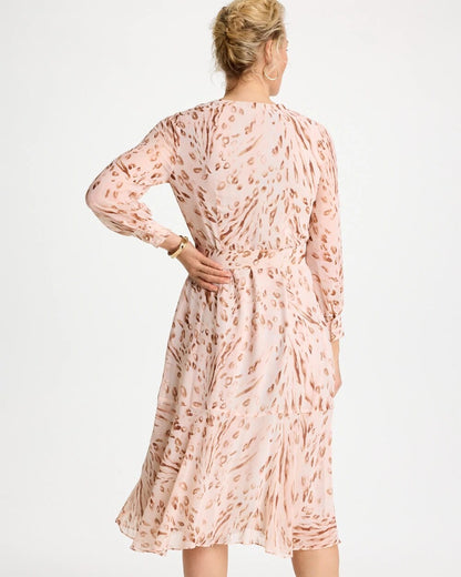 Chico's Cheetah Georgette Tie Shirtdress Sweet Blossom