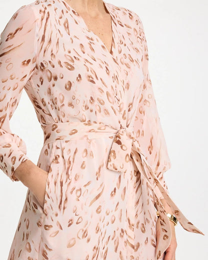 Chico's Cheetah Georgette Tie Shirtdress Sweet Blossom