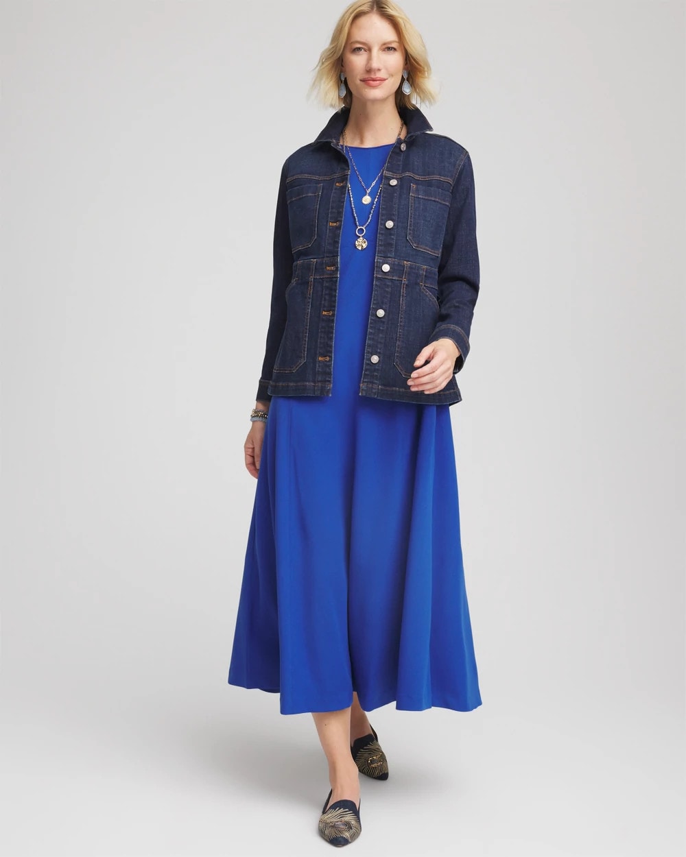 Chico's Seamed Crepe Maxi Dress Cobalt Stone