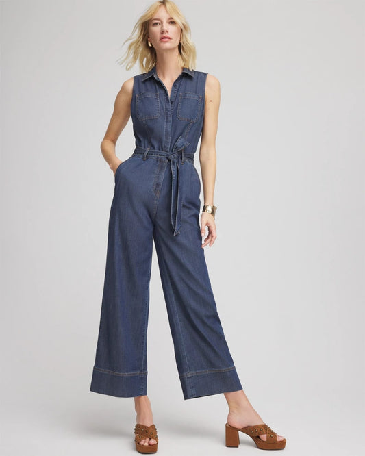 Chico's Denim Wide-Leg Jumpsuit Biscayne Blue