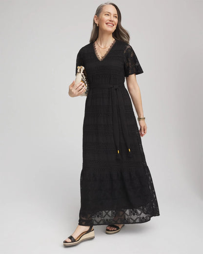 Chico's Petite Crochet-Lace Maxi Dress Black