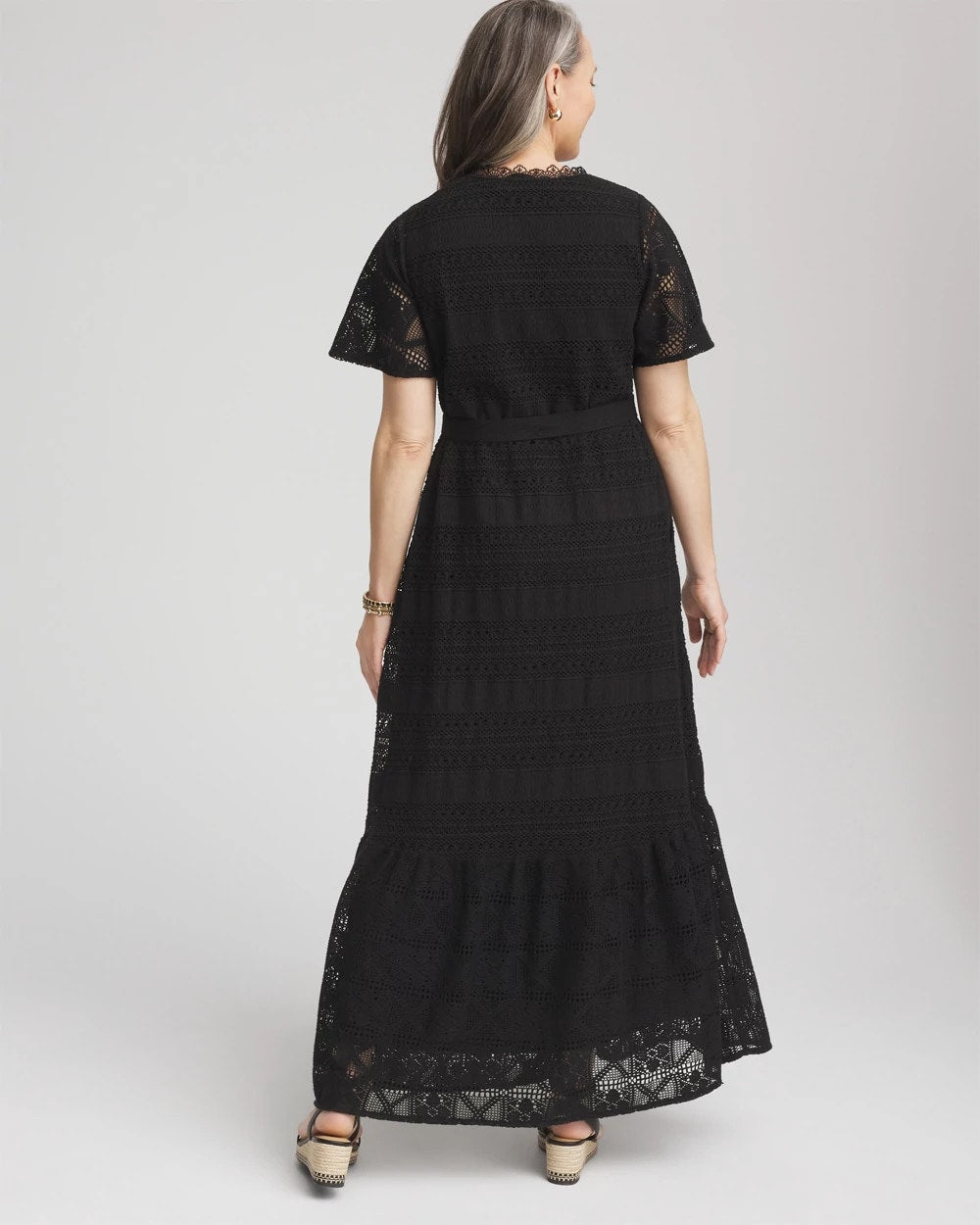Chico's Petite Crochet-Lace Maxi Dress Black