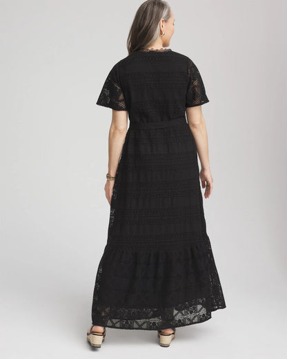 Chico's Petite Crochet-Lace Maxi Dress Black