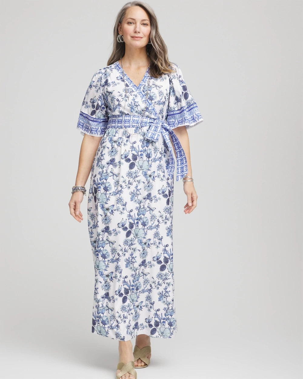 Chico's Surplice Matte Satin Maxi Dress Alabaster