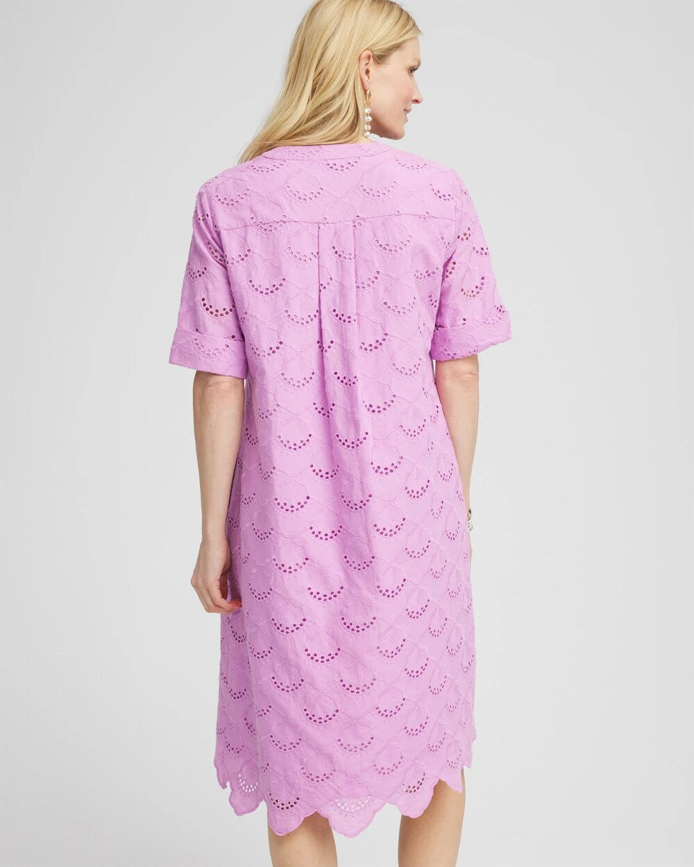 Chico's Eyelet Popover Dress Lavender Skies