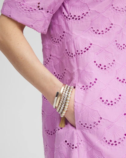 Chico's Eyelet Popover Dress Lavender Skies