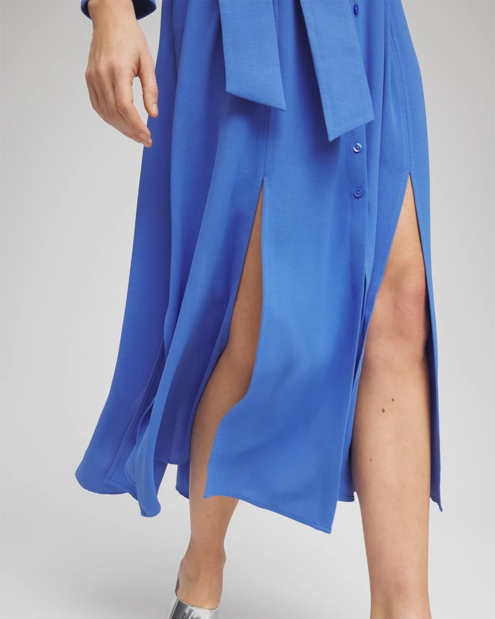 Chico's Belted Split Hem Maxi Shirtdress Blue Pearl