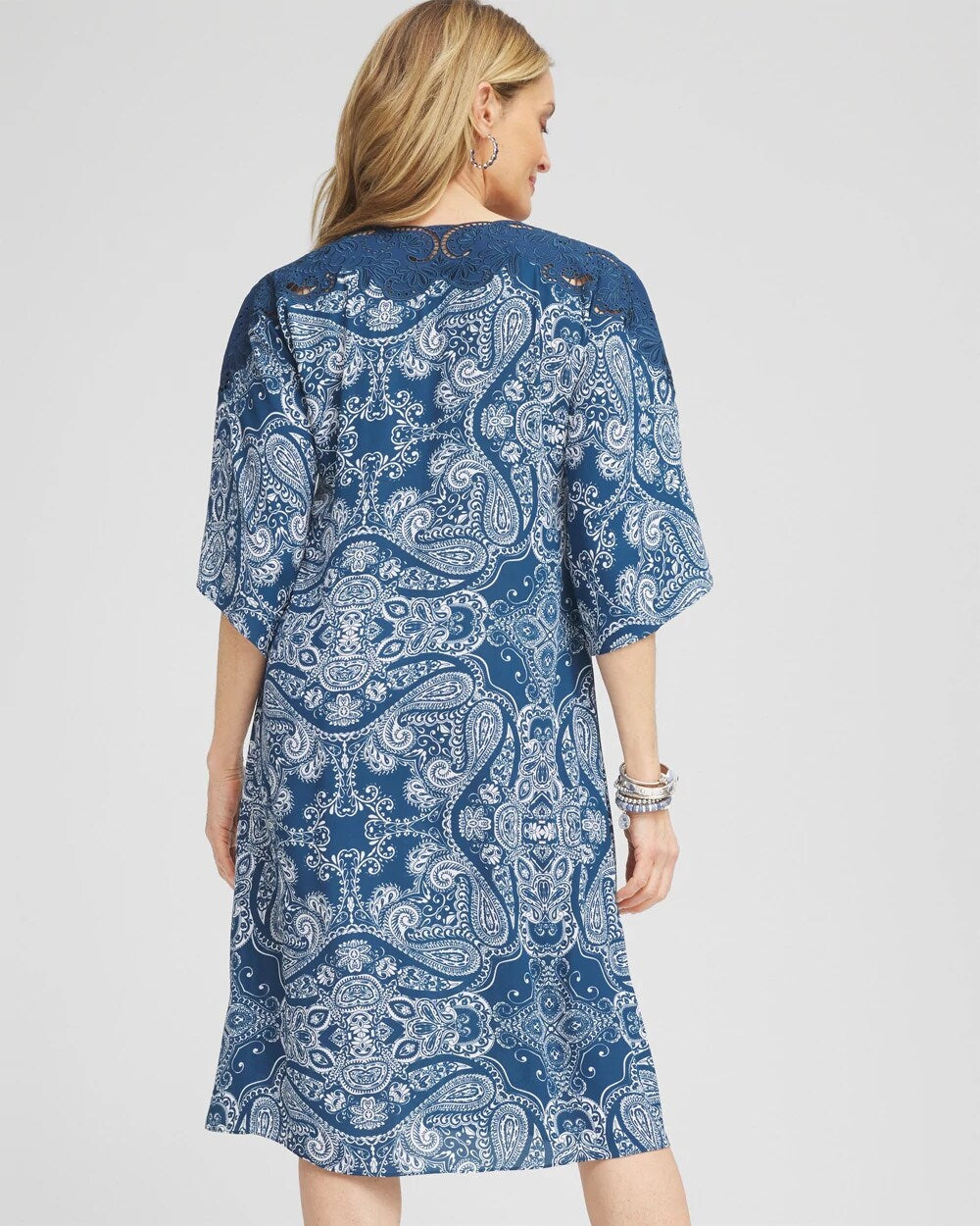 Chico's Crepe Lace-Neck Dress Seaport Blue