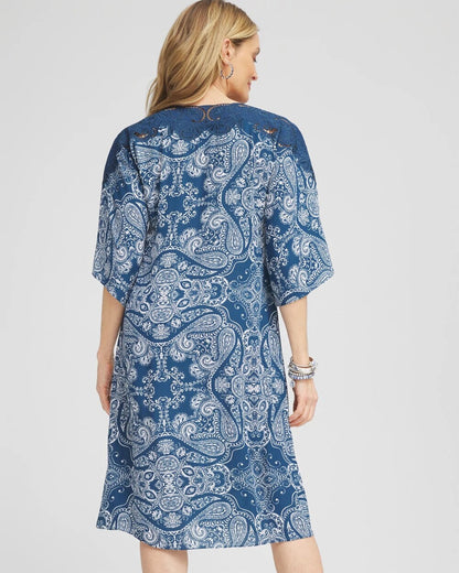 Chico's Crepe Lace-Neck Dress Seaport Blue