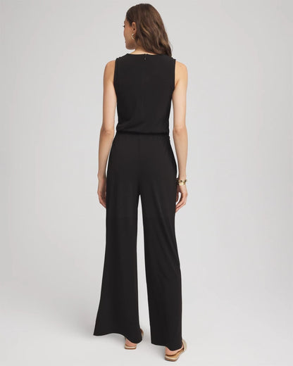 Chico's Travelers™ Jersey Knit Chain-Trim Jumpsuit Black