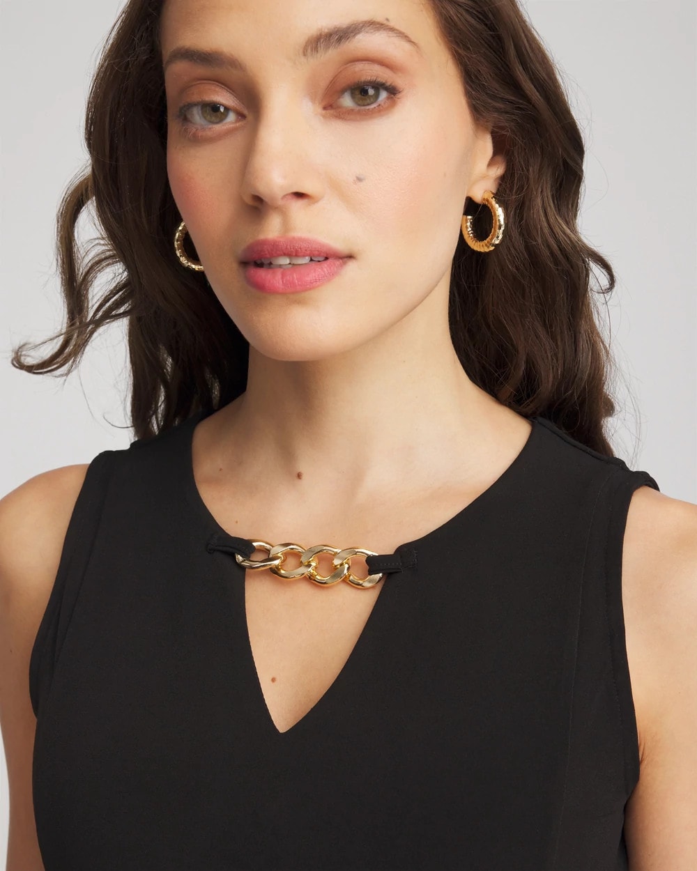 Chico's Travelers™ Jersey Knit Chain-Trim Jumpsuit Black