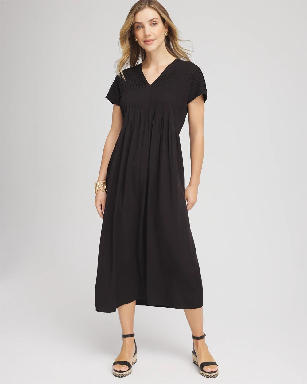 Chico's Silk-Twill Popover Midi Dress Black