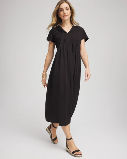 Chico's Silk-Twill Popover Midi Dress Black